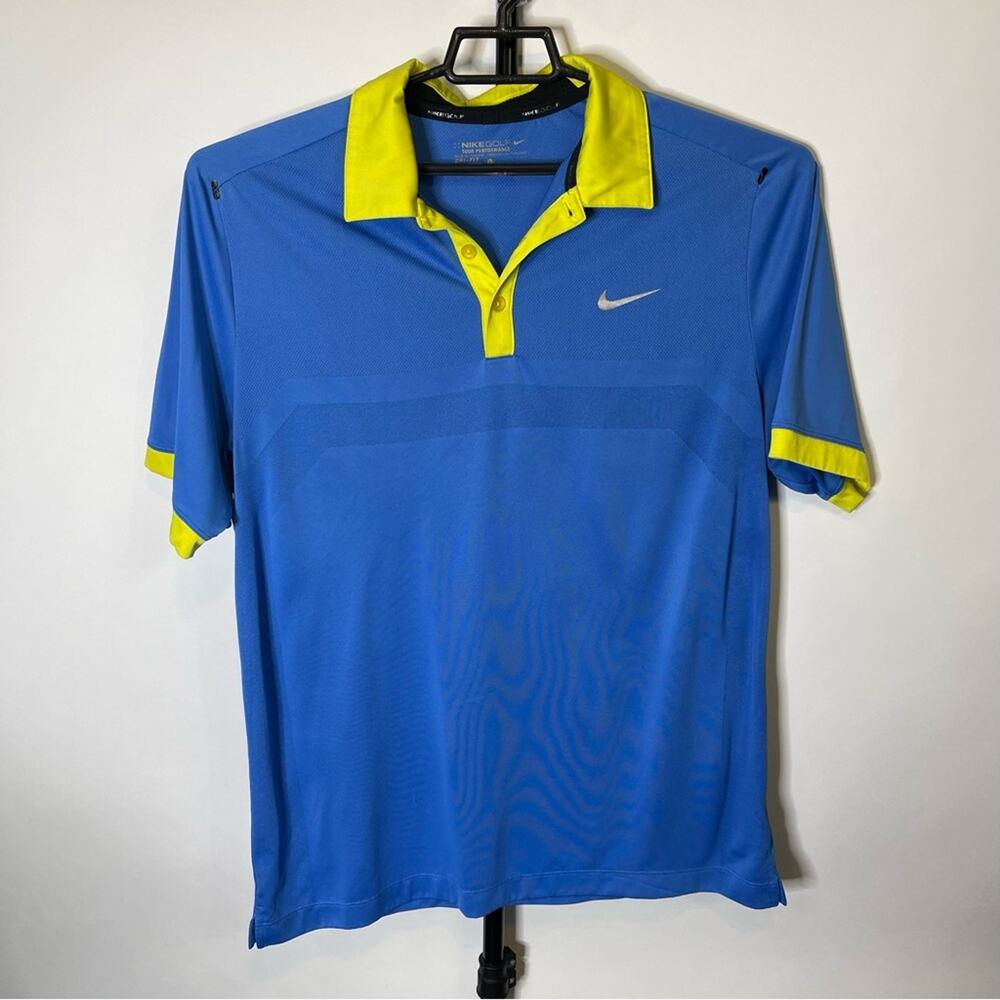 Nike Golf Tour Performance Blue Yellow Polo Shirt Size Large Men’s